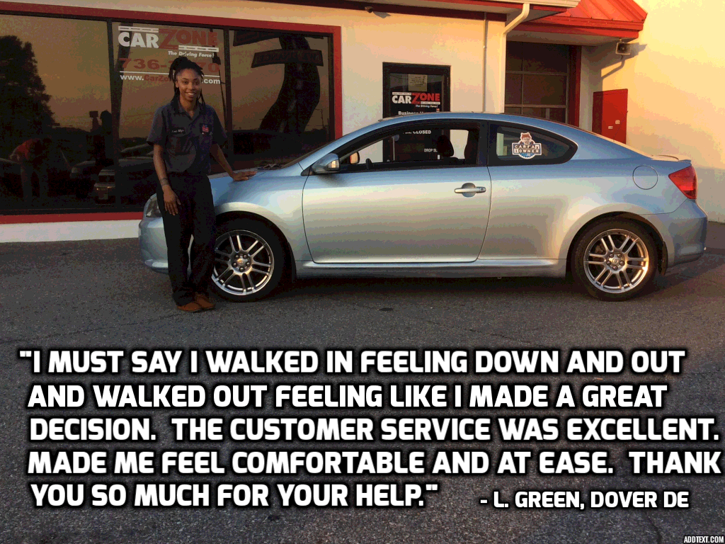 Congratulations to Ms. Green from Dover Delaware on the purchase of her 2006 Scion Tc!! Great person that bought a great reliable car with great gas mileage! Thank you for your business and HAPPY BIRTHDAY! Congratulations to Ms. Green from Dover Delaware on the purchase of her 2006 Scion Tc!! Great person that bought a great reliable car with great gas mileage! Thank you for your business and HAPPY BIRTHDAY!